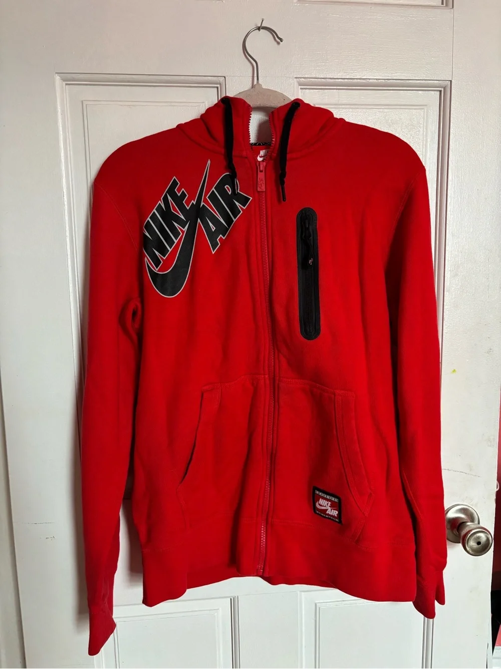 Nike Men’s Red Zip-Up Air Hoodie with Black Accents